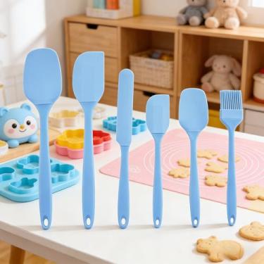 Imagem de Conjunto de 6 espátulas de silicone, colher de borracha, espátula, resistente ao calor, design de uma peça, espátula sem costura, raspadores antiaderentes, ferramenta de mistura para assar (conjunto