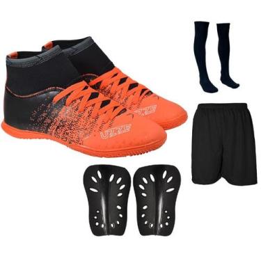 Imagem de Chuteira Futsal Botinha Quadra Costurada + Meião + Short Esportivo + C