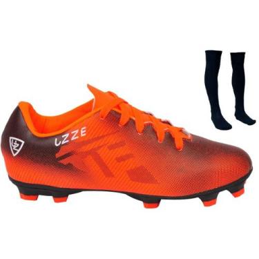 Imagem de Chuteira Campo Adulto UZ Nova + Meião - UZZE SPORT, Laranja, 38