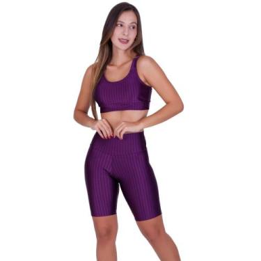 Imagem de Conjunto Fitness Top Com Bojo Removível Bermuda Cintura Alta 3D -c15 B