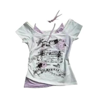 Imagem de Camiseta Feminina De Verão Vintage Com Decote Halter E Renda, Ajuste S