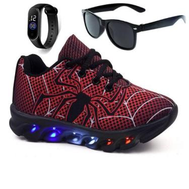 Imagem de Tenis De Led Aranha Infantil Masculino Meninos + Oculos + Relogio - Li