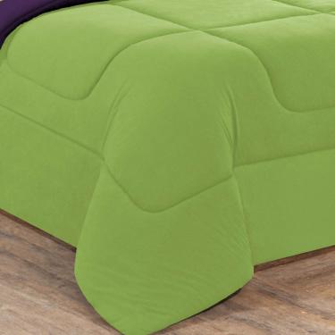 Imagem de Kit Edredom + Jogo De Lençol Malha 100% Algodão Gran Moratta 7 Peças Queen - Verde Pistache/Roxo