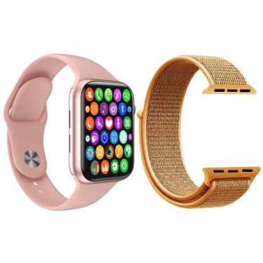 Imagem de Kit 1 Smartwatch Iwo8 Rosa + 1 Pulseira Extra Laranja