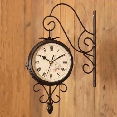 Imagem de Relogio Dupla Face Parede Vintage Estação Ferroviária Marrom - Yeet