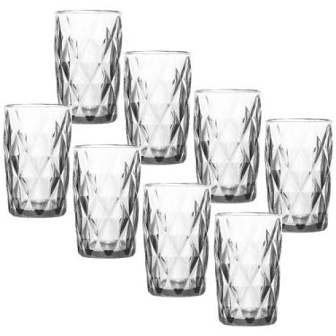 Imagem de Jogo 8 Copos de Vidro Grosso Diamond Long Drink Transparente Água Suco
