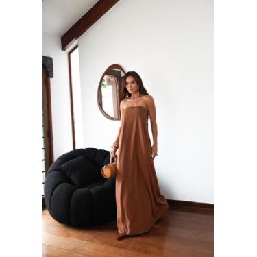 Imagem de Vestido Estampado sem alça Longo  Decote nas Costas e Caimento Solto -
