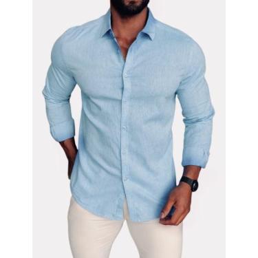 Imagem de Camisa Social Azul Piscina Linhada - Adonis, 2, Azul