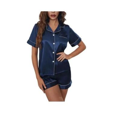 Imagem de Conjunto De Pijama De Seda Luxuosa Para Mulheres Com Gola Reversível E