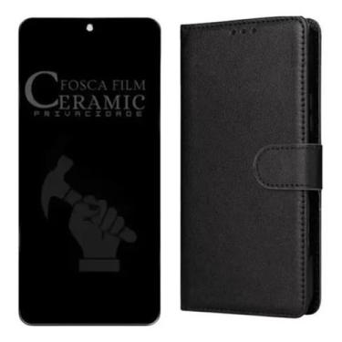 Imagem de Kit Capa Carteira + Película Privacidade 9D Fosca P/ Moto Edge 60 Neo 
