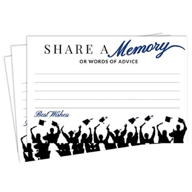 Imagem de 50- Blue Graduation Share A Memory or Advice Cards for The Graduate - Party Games Ideias Atividades Suprimentos Decorações Grad Celebration College, High School, University Blue & Black Feito nos EUA