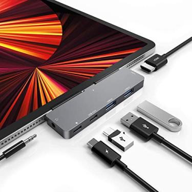 Imagem de Hub USB C para iPad Pro 2018/2052 em 1 adaptador para iPad Pro 11/5 polegadas com HDMI 4K, conector de fone de ouvido de 3,5 mm com controle de volume, carregamento e dados USB C PD, conector de fone de ouvido USB C, USB 3.0