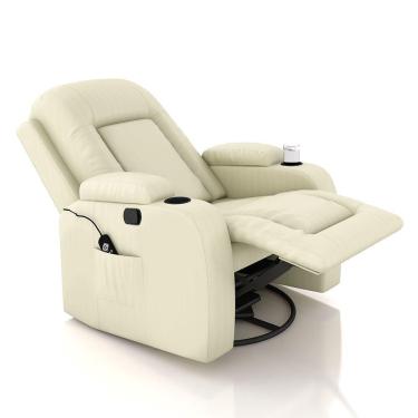 Imagem de Cadeira Poltrona Do Papai Reclinável Austin Massagem E Aquecimento Giratório Balanço Pu Bege G31 - Gran Belo