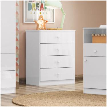 Imagem de Cômoda Infantil 04 Gavetas Amarelinha Henn Branco