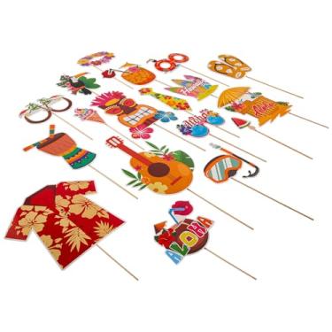 Imagem de Zink 30 adereços para cabine fotográfica de festa Luau – 30 adereços tropicais havaianos para cabine fotográfica com 30 bastões e 60 fitas autoadesivas para cabines fotográficas