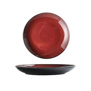 Imagem de Lata de lixo Forno chinês mudança de cerâmica de alta qualidade placa de comida ocidental criativo restaurante bit no prato personalizado utensílios de mesa do hotel(Red)