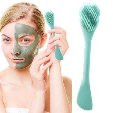 Imagem de Escova de limpeza, escova de máscara facial de silicone 2 em 1 e esfregão facial, para massagem, esfoliação, remoção de cravos, remoção de maquiagem e cuidados com a pele, verde