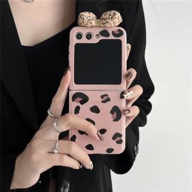 Imagem de Moda leopardo caso com corrente para samsung galaxy z flip 5 4 3 5g arco casos duros para z flip3 flip4 flip5 pulseira suporte capa, arco, para z flip 5
