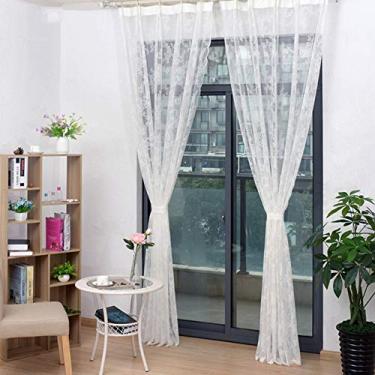 Imagem de SENNIAN Cortina transparente de renda oca com gancho, cortina de fio elegante cortina de voile penetrante leve para cozinha quarto - 1 painel branco L 150 x 100 cm (59 x 39 polegadas)