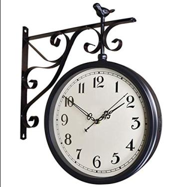 Imagem de Relógios de parede estilo retrô relógio de parede dupla face criativo sala de estar mudo relógio redondo giratório 360 graus decoração de casa quartzo relógio de parede decoração