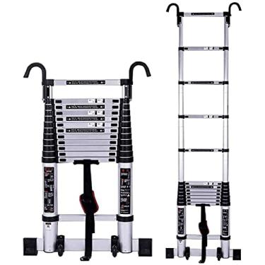 Imagem de OKUOKA Escadas, escada telescópica de alumínio com barra estabilizadora e ganchos multiusos Telesextension escada alta para trabalho doméstico e ao ar livre, carga máxima 150 kg