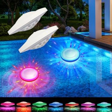Imagem de Luz flutuante alimentada por bateria para piscinas acima do solo IP67 luzes flutuantes de LED à prova d'água com 8 modos, luzes subaquáticas RGB que mudam de cores para banheira, lago, balde de gelo