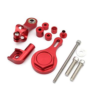 Imagem de HSPTR Motocicletas de alumínio com acabamento CNC estabilizar o suporte do amortecedor de direção suporte suporte para Yamaha YZF R6 YZF-R6 (suporte vermelho)
