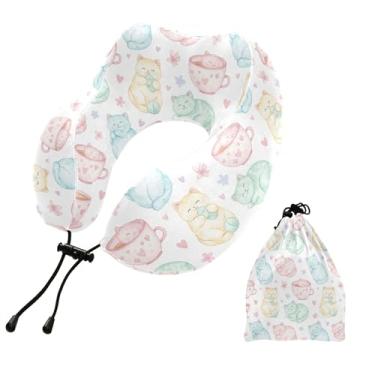 Imagem de Burbuja Almofada de pescoço de gato para viagem, almofada de viagem de espuma viscoelástica para suporte de cabeça de carro de avião dormindo, lavável na máquina e portátil