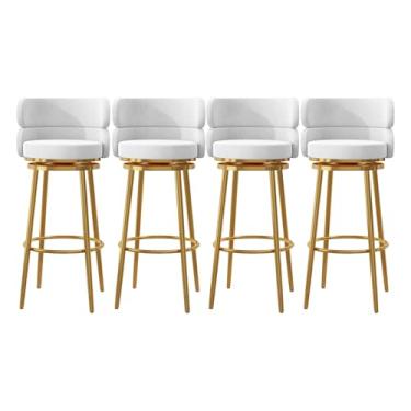 Imagem de Conjunto de 4 bancos de bar estofados, cadeiras giratórias para café da manhã com 65 cm de altura, bancos de cozinha com encosto alto, apoio para os pés de metal preto, branco