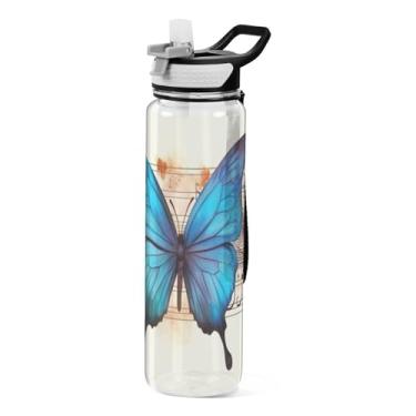 Imagem de Burbuja Garrafa de água Butterfly Musical Note 946 ml com tampa de palha, à prova de vazamento e livre de BPA para academia, esportes ao ar livre