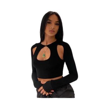 Imagem de Top Cropped Preto De Manga Longa Para Mulheres, Verão 2023, Estilo Sex