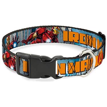 Imagem de Coleira de cachorro com clipe de plástico logotipo Homem de Ferro Vingadores Paisagem urbana 38 a 66 cm de largura 2,5 cm de largura