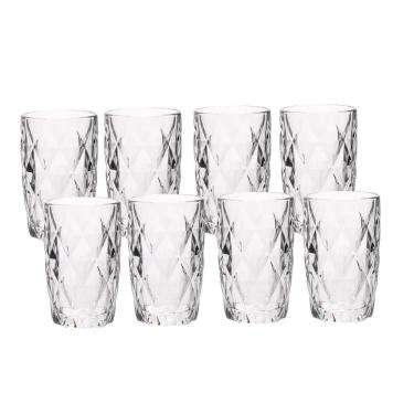 Imagem de Jogo 8 Copos De Vidro Diamond Diamante Transparente Resistente 400ml Em Casa Tem