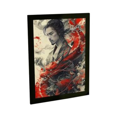 Imagem de Quadro Decorativo Samurai E Dragão Vermelho Ilustração Japão Decoração Poster Quarto Sala