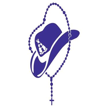 Imagem de Adesivo chapéu com o terço Cowboy Sertanejo Rodeio Amuleto no Chapéu para carros caminhonetes caminhão parede e mais (AZUL MARINHO, 22,5x45cm)