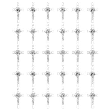 Imagem de COTTVOTT Pingente de cruz de crucifixo de exorcismo de São Bento para colar de rosário faça você mesmo, peça de panela, acessórios para fazer joias, berloques, 30 peças a granel (30 peças - São