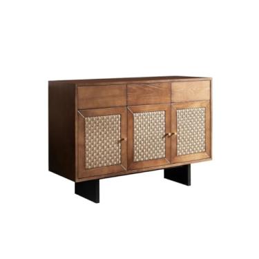 Imagem de URGDWEKJY Armário buffet moderno de madeira maciça buffet aparador de vime para sala de estar armário de entrada cor nogueira e aparador preto (A)