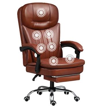 Imagem de Cadeira de mesa de massagem de 7 pontos, cadeira de escritório com apoio para os pés, cadeira de jogo de rodas, cadeira de trabalho de couro PU, almofada lombar e cadeira giratória giratória cadeira