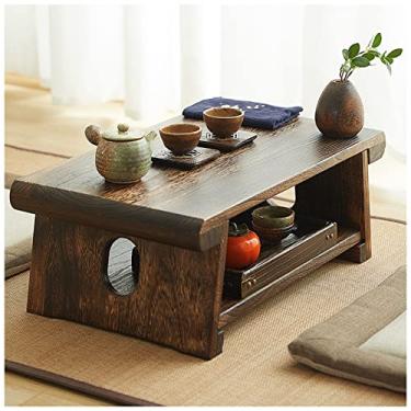 Imagem de Mesa de centro dobrável de madeira maciça, mesa de centro de meditação, mesa de chá para o chão, mesa de tatami para computador portátil, mesa baixa multifuncional (castanho 60 x 35 x 24 cm)