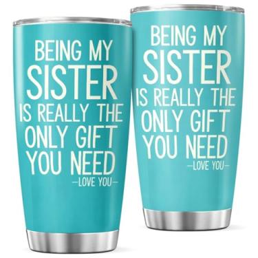 Imagem de CUBICER Copo com citação Being My Sister 590 ml, copo de presente de aço inoxidável para aniversário, férias, família, apreciação, garrafa, chá, bebida, calor, gelado, quente, frio, isolado, viagem