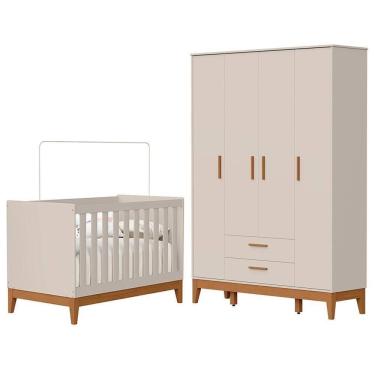 Imagem de Jogo De Quarto Infantil Flip Guarda Roupa 4 Portas E Berço Americano Areia Fosco - Reller Móveis Areia Fosco