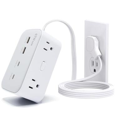 Imagem de Tomada de corrente de porta de carregamento rápido de 67 W, cabo de extensão plano de 5,8 pés com 8 saídas e 4 portas USB (2 USB-C) de carregamento rápido, essencial para escritório, casa e quarto.