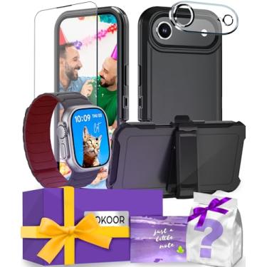Imagem de AOKOOR Kit inteligente compatível com iPhone e pulseira Apple Watch (clipe robusto, capa preta + pulseira preta/vinho, para iPhone17 Air)