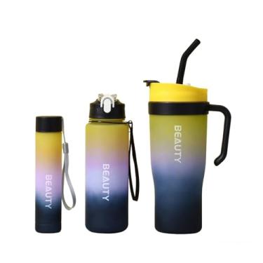 Imagem de Copos de plástico de 3 peças com tampas e canudos, copos de plástico reutilizáveis para mulheres, sem BPA, à prova de vazamento, roxo