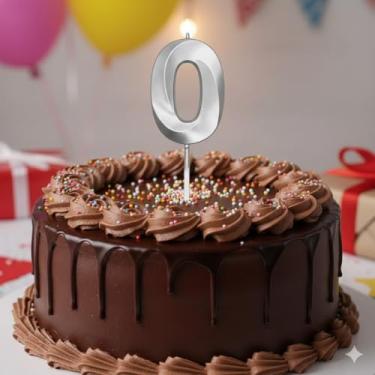 Imagem de Vela De Aniversário Mini Design Número 0 Com 5Cm Minimalista Silver Festas