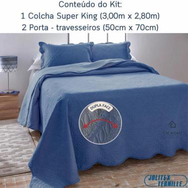 Imagem de Colcha Ultrasonic Jolitex Super King 3,00x2,80m Dupla Face 3 Peças Azu