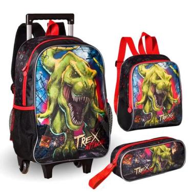 Imagem de Kit Mochila c/rodinha T Rex Attack TX3507K - CLIO, Vermelho