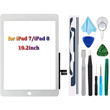 Imagem de Kit de reparo de digitalizador de tela sensível ao toque T Phael para iPad 10,2" 2019 iPad 7 7ª geração A2197 A2198 A2200 substituição de vidro frontal + ferramentas, White(without button)