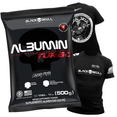 Imagem de Albumina Turbo 500g + Camiseta Caveira Preta Bope Dry Fit - Black Skull