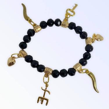 Imagem de Pulseira Exu Firma Preta Com Dourado e Penduricalhos